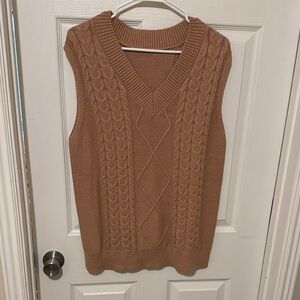Amazon Brown V-Neck Sweater with Cable Knit Design